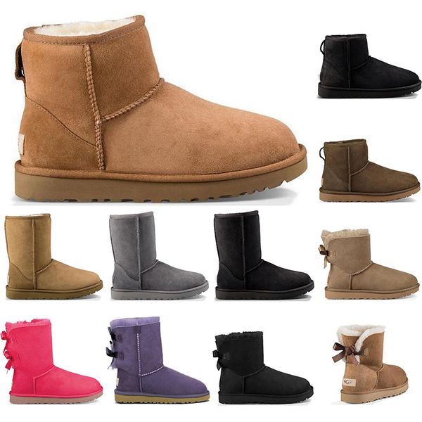 

women fashion classics snow boots winter female keep warm fur black classic mini antelope brown bow grey short boot shoes