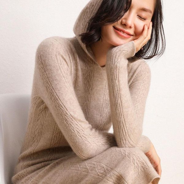 

casual dresses cashmere knitting dress female in the autumn and winter long han edition loose thin over-the-knee render sweater dress1, Black;gray