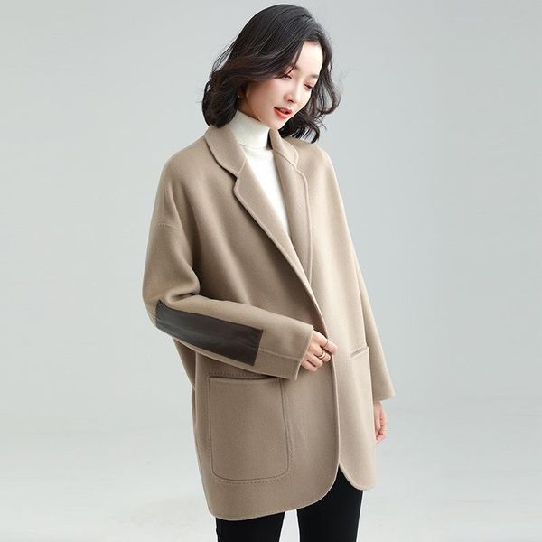 

double sided cashmere coat female small 2020 new high end splicing short suit woolen coat hepburn style, Black