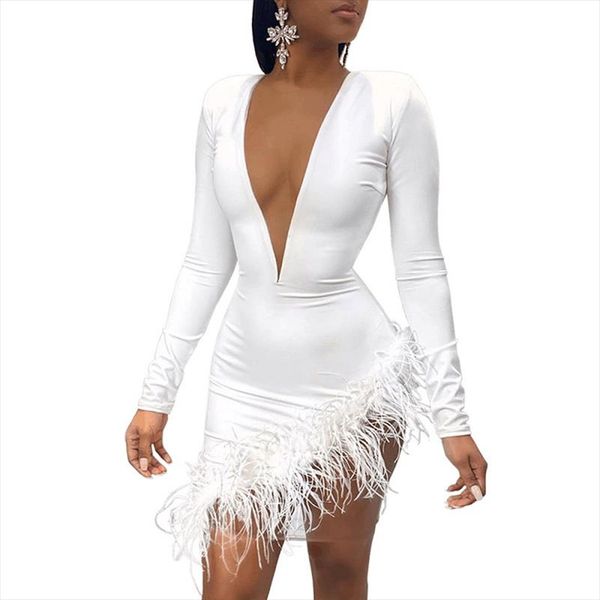 

european fashion feathers spliced lady short dress full sleeve black white sheath dress club party tight mini, Black;gray