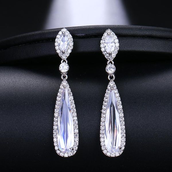 

emmaya new luxury excellent two colors crystal long drop cz earrings for women wedding jewelry gift, Silver