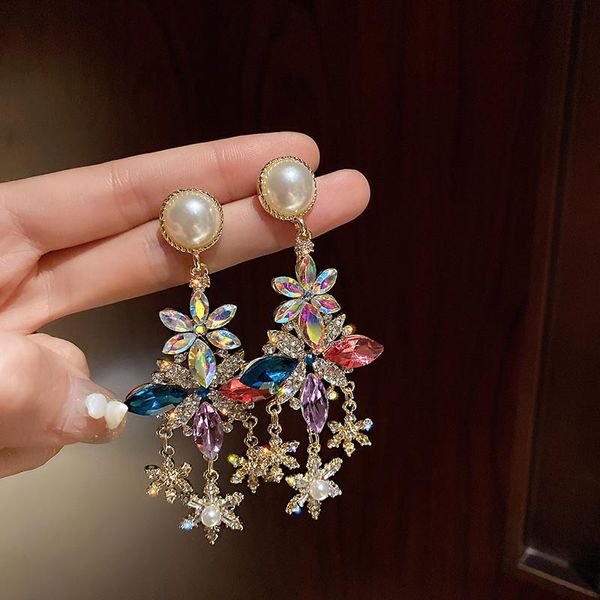 

фьюань красочные снежинки хрустальные серьги для женщин bijoux цветок жемчуга серьги hangly серьги, Silver