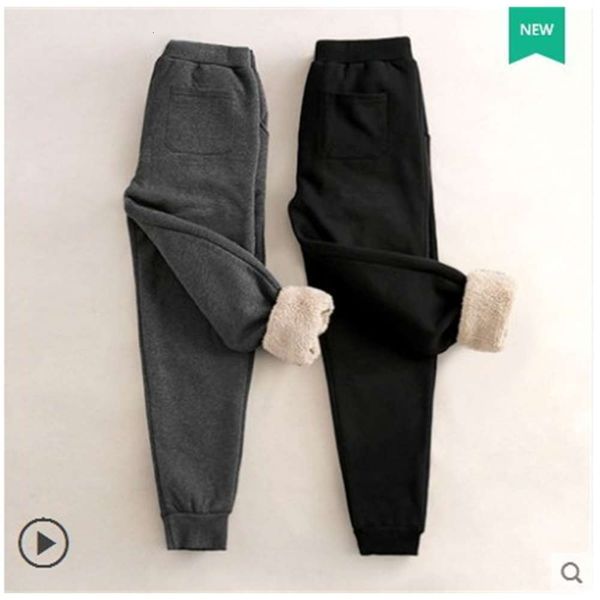 

goose autumn and winter new thickened sweatpants women's cashmere casual korean size loose cotton pants, Black;white