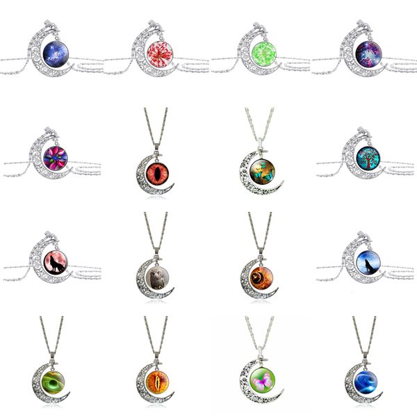 

carved women's gemstone fashion moon assorted pendant hollow jewelry necklaces for party gifts(with chain