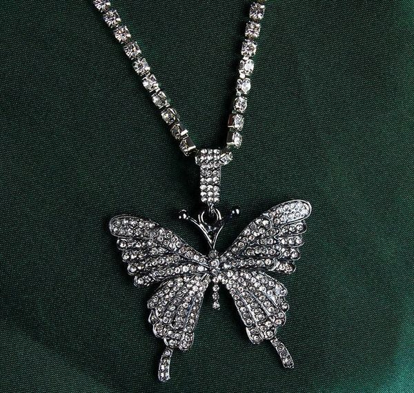 

fashion style hiphop necklace butterfly pendant necklace full crystal diamond women iced out bling butterfly bbyysw bde_home, Silver