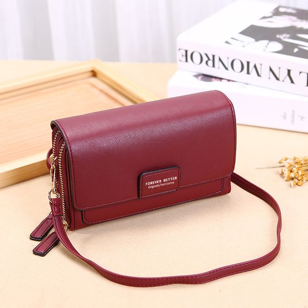 

wholesale ladies leathers wallets joker double zipper decorative long wallet simple atmosphere solid color leather clutch clamshell multi-ca, Red;black