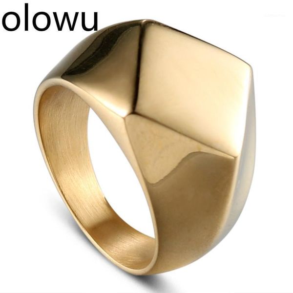 Banda anéis olowu macho homens ouro cor rocha punk fresco moda personalizada simples anel de aço inoxidável homens festa jóias de casamento