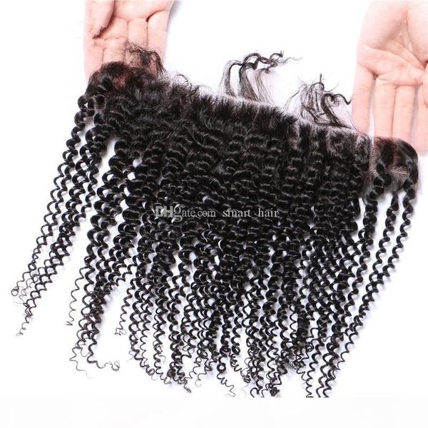 

new beauty lace closure kinky curly hair lace frontal 13x4 with baby hair middle 3 part ear to ear full lace frontals, Black;brown