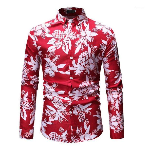 

shirt men 2019 new brand hawaiian shirt 3d print men's loose fashion casual long sleeve camisa masculina flower1, White;black