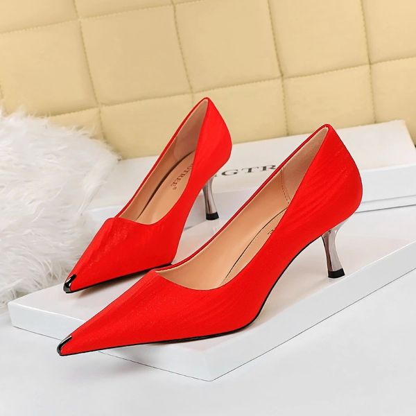 

nightclub women pumps red silk pointed toe stiletto escarpins 5cm high heels lady fashion wedding bridal stripper shoes #kr0y, Black