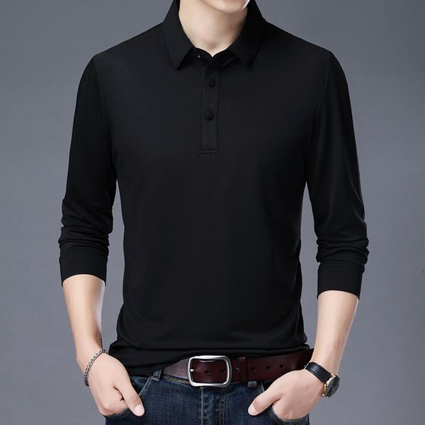 

Men's long sved polo shirt, solid color casual busins T-shirt, fashion collar sweater, top., White;black