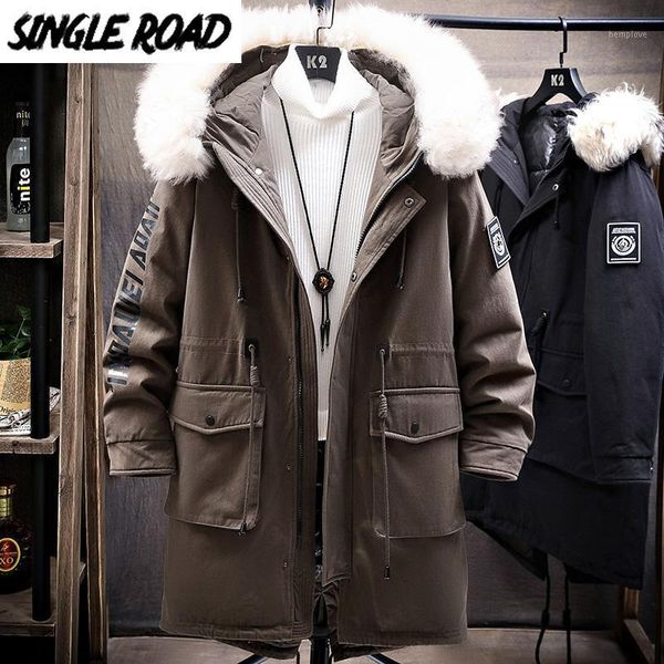 

singleroad mens long down jacket men 2020 winter cargo jacket hooded windproof coat hip hop streetwear waterproof for men1, Black