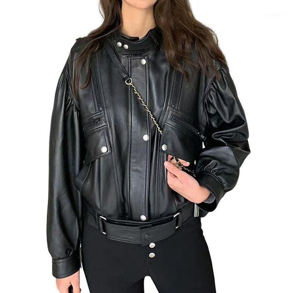 

ladies real leather jacket women neon color real sheepskin bomber jacket spring autumn genuine lambskin1, Black