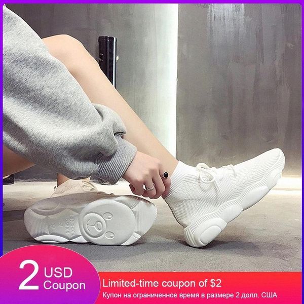 

Female High Top White Black Sneakers Women Knitting Shoes Spring Summer Casual Mesh Thick Sole Fashion Footwear #DH70