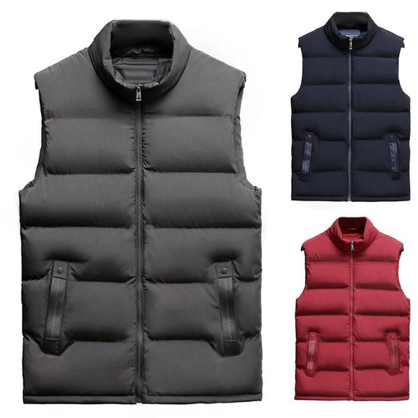 

men's vests casual men winter stand collar pocket zipper vest plus size thick warm waistcoat sleeveless cotton jacket, Black;white