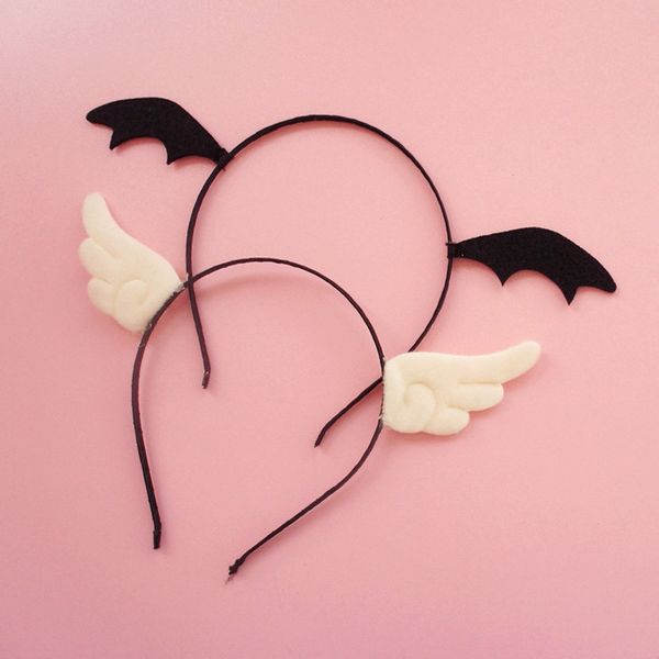 

handmade kawaii black devil white angel hairpin headband cosplay accessories hair hoops lady lovely kitten headdress, Red;black
