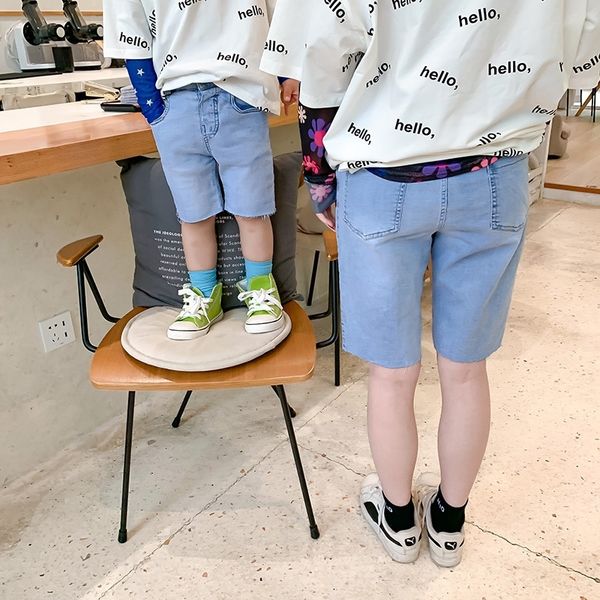 

summer family matching denim knee length pants mom and boys girls casual middle pants y200713, Blue