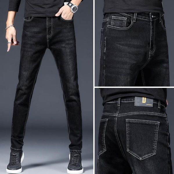 

boutique winter jeans men's korean version of small leg men's pants elastic and slim fit, casual straight pants fashion brand, Blue