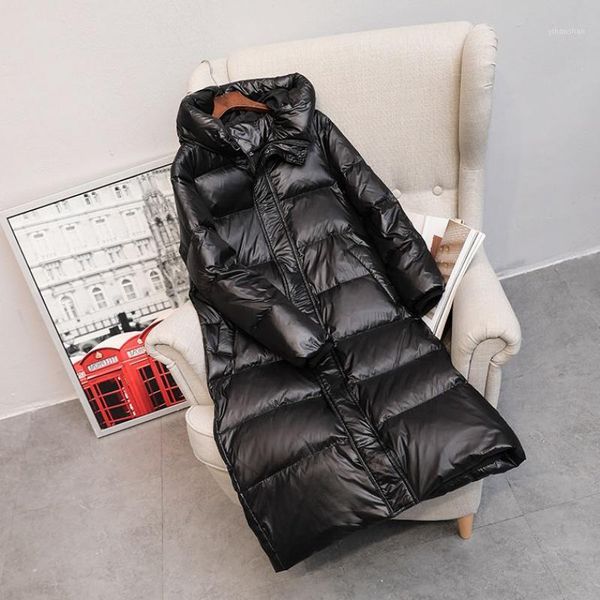 

women's winter jacket thick long coat female hooded down parka warm female clothes waterproof 90% white duck down jacket1, Black