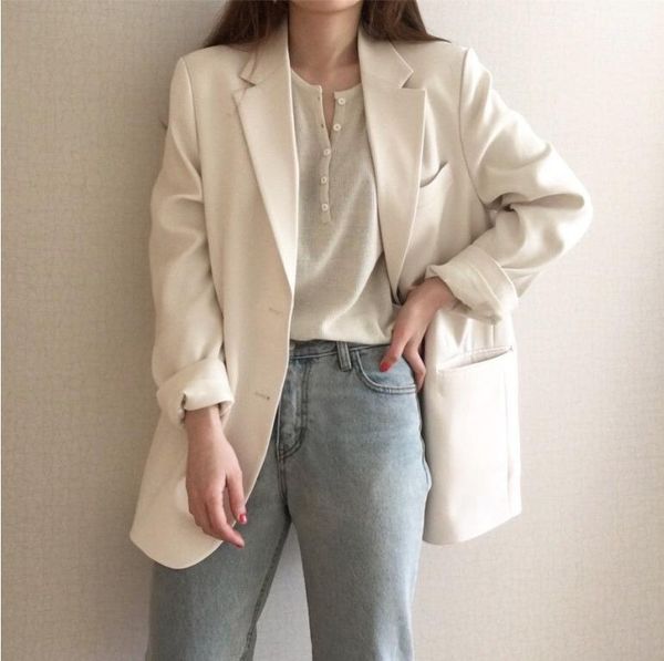 

korean retro lapel two-button loose suit jacket coat woman jacket1, Black;brown