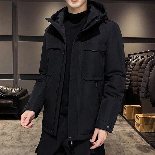 

new men's down jacket in winter middle-aged men leisure joker frivolous short warm coat popular logo, Black