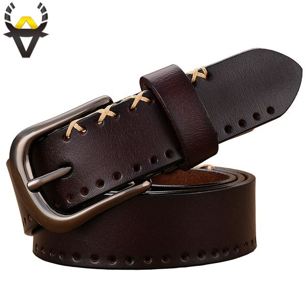 

genuine leather belts for women fashion stitching up woman belt quality pin buckle cow skin strap female width 2.8cm ing, Black;brown