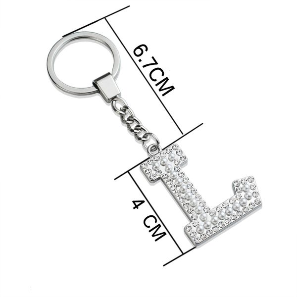

pendant keychain pearls rhinestones alphabet keyring 26 a-z letters key chain for women friends gifts, Silver