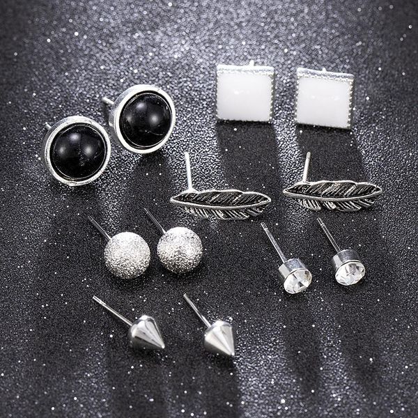 

6 pair/box fashion black white rhinstone crystal metal leaf shape ear studs earrings set 6 styles earring jewelry jllxfq, Golden