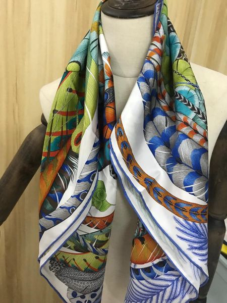 

scarves 2021 arrival spring autumn classic 100% pure silk scarf twill hand made roll 90*90 cm shawl wrap for women lady, Blue;gray