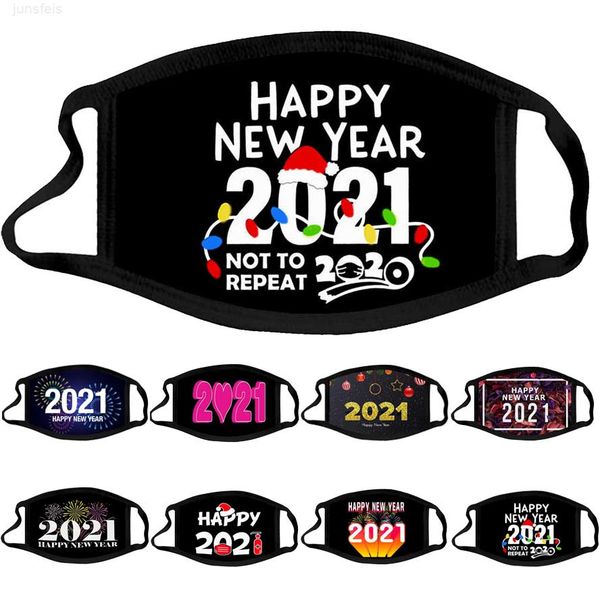 

designer face happy new year 2021 black mouth masks men women cotton cloth mask washing dustproof pm2.5 facemask boys girls