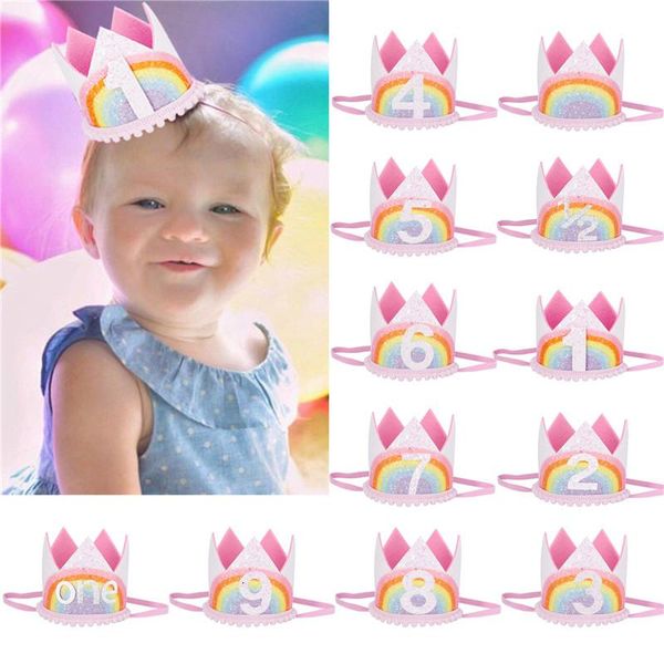 

balleenshiny baby rainbow crown elastic headband infant birthday head band kids headwear accessoies for 1-9y pgraph pro, Slivery;white