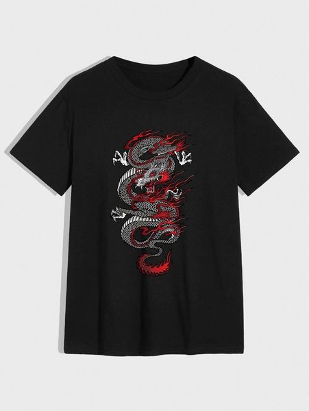 

men chinese dragon print tee m84n#, White;black
