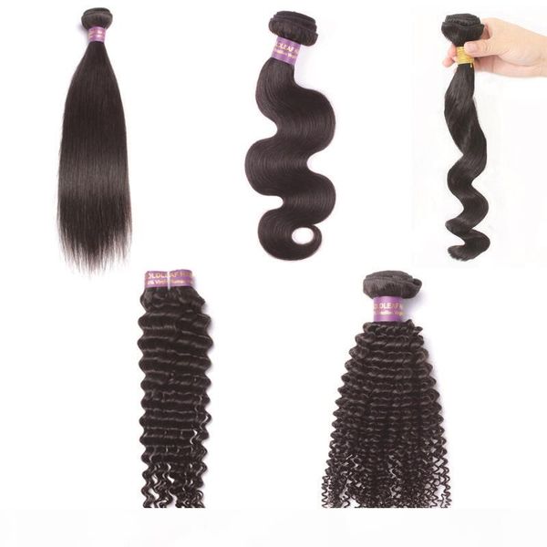 

3 pcs hair wefts malaysian indian peruvian brazilian mongolian human hair extensions stright body deep loose wave kinky curly virgin hair, Black