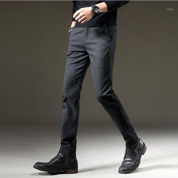 

men's pants brand autumn men casual elastic long trousers male cotton lattice straight gray work pant men's large size 28-401, Black