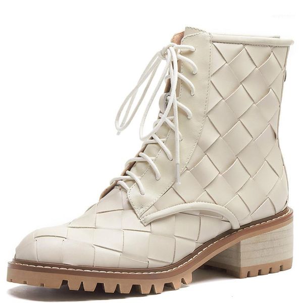 

autumn fashion genuine leather boots marteens boots women biker botas mujer hollow out cross tied round toe platformed shoes1, Black