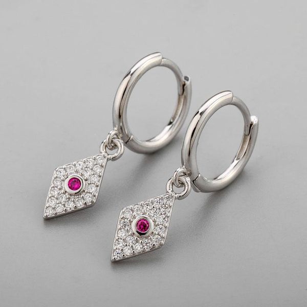 

925 sterling silver rhombus hoop earring for women geometric zircon earrings jewelry wholesale, Golden;silver