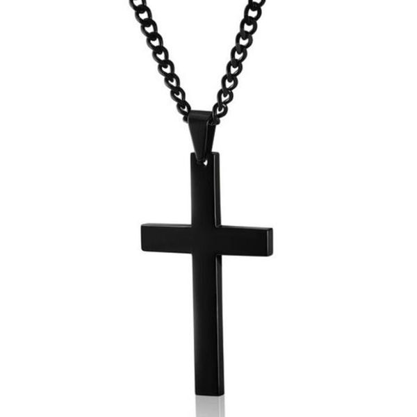

christian jesus single titanium cross necklace stainless steel gold black prayer choker crucifix pendant men jewelry bijoux, Silver