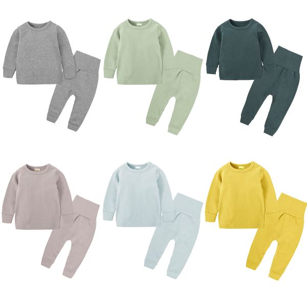 

autumn winter boys and girls infant children high waist belly care underwear set pure cotton household clothes baby warm, White