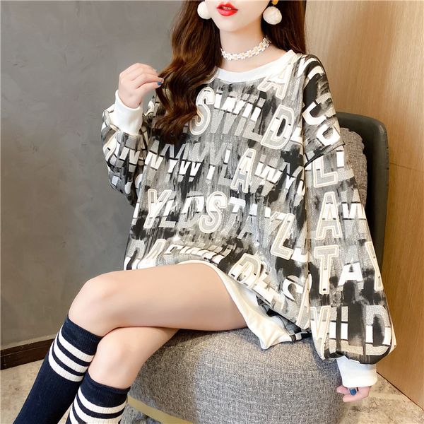 

autumn and winter new foreign style letter plush warm sweater loose hong kong flavor ins fashionable pregnant women's top, White