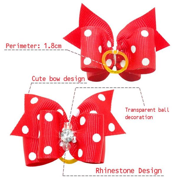 

20/50/pcs cute pet grooming accessories dog hair bows with rubber bands crystal rhinestone boutique for long hair small bbybob