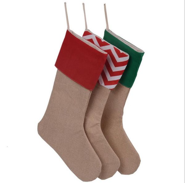 

8b3abags canvas gift christmas xmas stocking large size plain burlap decorative socks bag 12*18inch