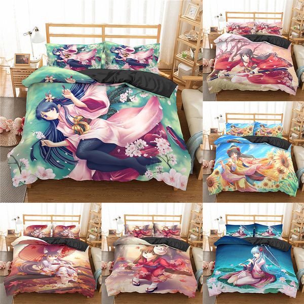 Homesky Anime giapponese Set di biancheria da letto Cartoon Girl Copripiumino in microfibra Queen King Size Trapunte Set di biancheria da letto 201127