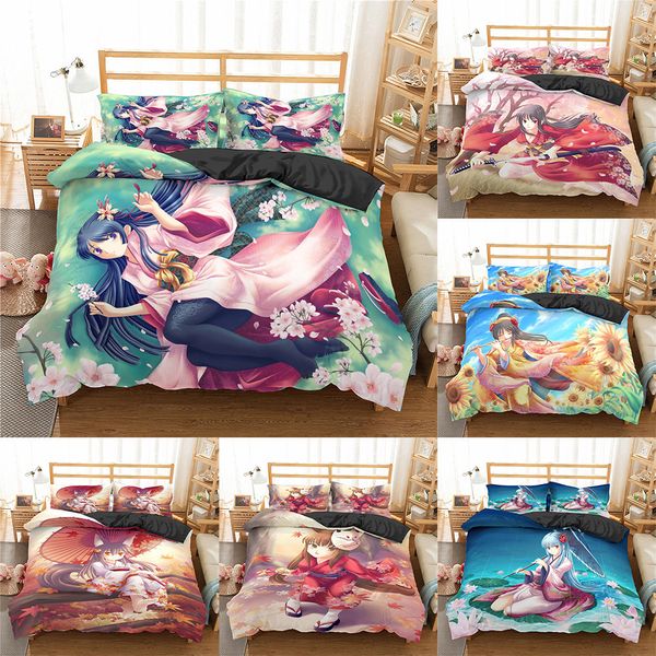 Homesky Japonesa Anime Cama Set Cartoon Menina Microfibra Duveta Capa Queen King Size Cobertura COBRE CASA DE CASAS 201127