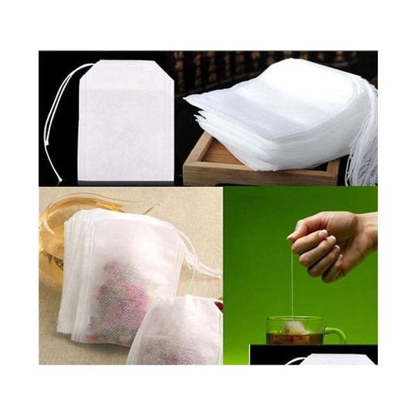 

tea strainers 1000pcs/lot 5.5 x 7cm non-woven empty tea bags with string heal seal filter paper for herb loose tea drinkware f429