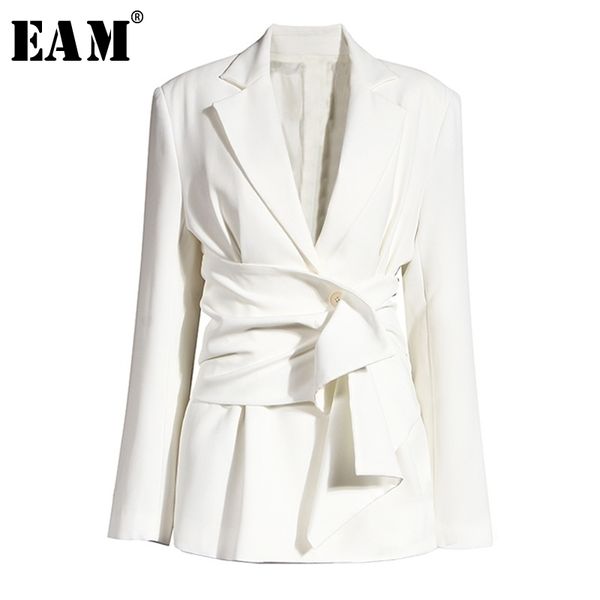 

[eam] women white knot split joint irregular blazer new lapel long sleeve loose fit jacket fashion spring autumn 1x343 201023, White;black