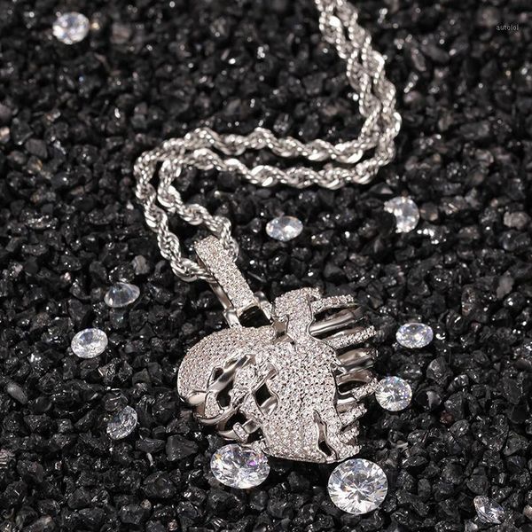 

hip hop cubic zirconia paved bling iced out broken heart pendants necklace for men rapper jewelry drop shipping1, Silver