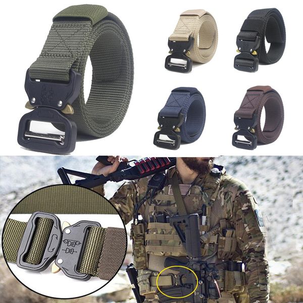 

men adjustable military belt wear-resisiting nylon cobra buckle tactical belt outdoor training metal buckle male belts, Black;green