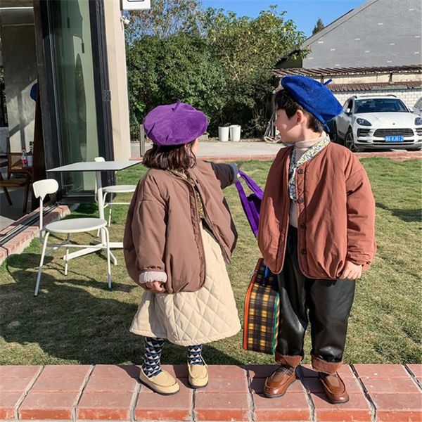 

зима 2020 мальчиков и девочек простые ретро хлопковые мягкие пальто детей детей густой теплой повседневная куртка, Blue;gray