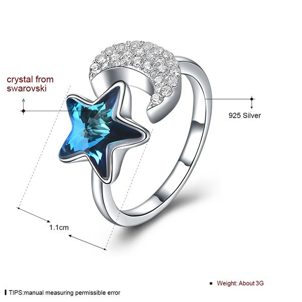 

lycani uses swarovski elements crystal ring european and american jewelry sterling silver 925 star and moon opening ring