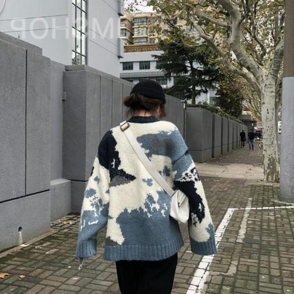 

women's sweaters soft milk blue and thick sweater women loose autumn winter wear students retro korean lazy wind pullover1, White;black